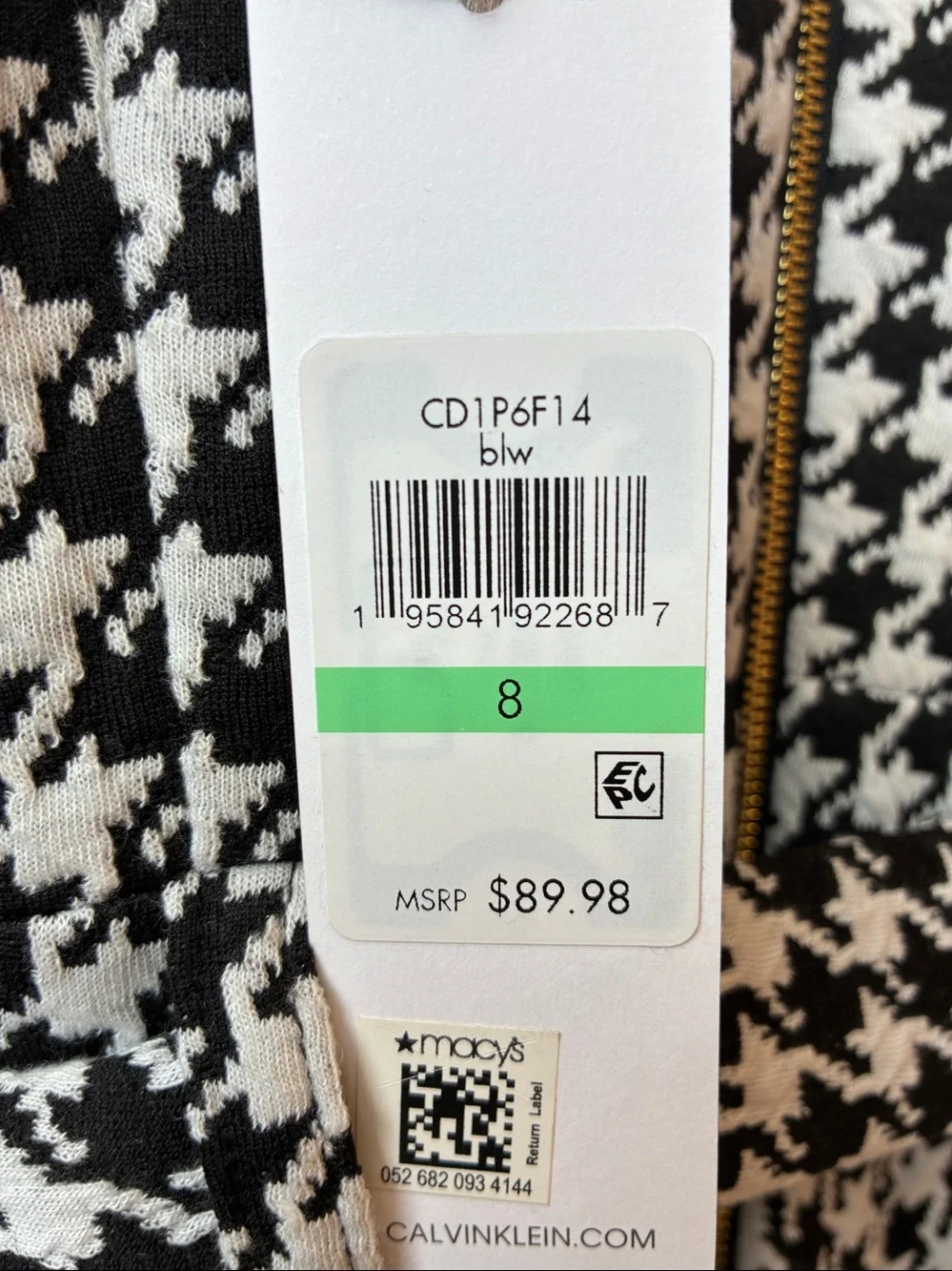 Calvin Klein Black & White Houndstooth Sleeveless Tie-Waist Midi Dress, 8 - Picture 8 of 9
